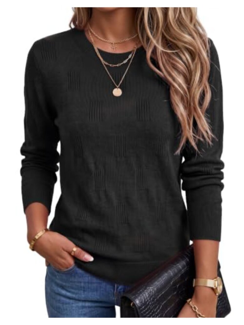 Soft Knit Pullover Sweater Crew Neck Long Sleeve Casual Fall Winter Top